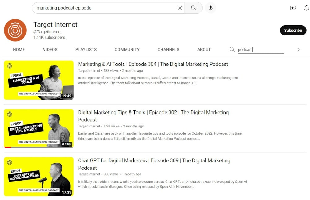 Estrategia de marketing de podcasts - ejemplo de episodio de podcast en YouTube