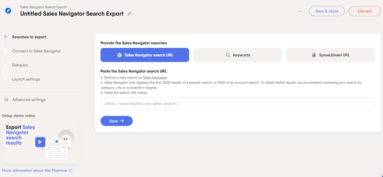 Sales Navigator Search Export phantom