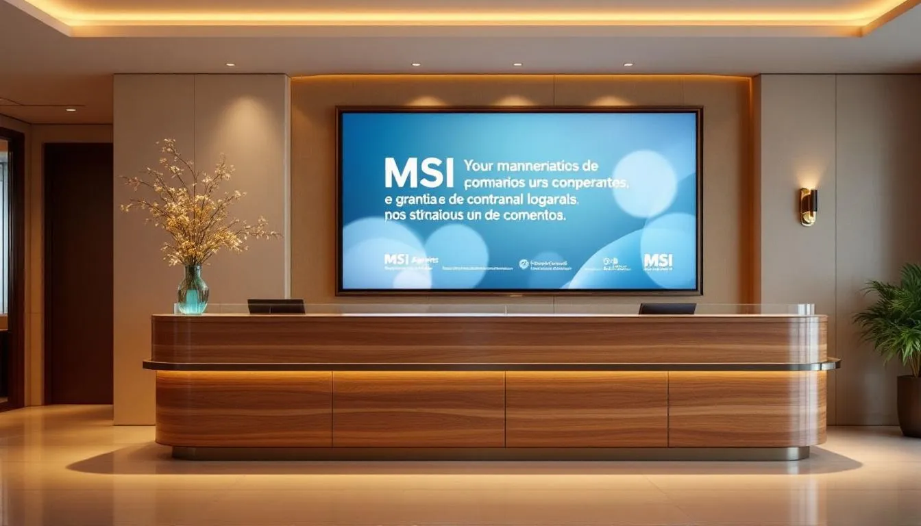 Área de recepción elegante de un salón de belleza, equipada con un sistema de terminal punto de venta (TPV) que facilita los pagos con tarjeta de crédito, incluyendo American Express. Se observa material promocional sobre opciones de pago a plazos, como MSI, para los clientes que buscan servicios de estética.