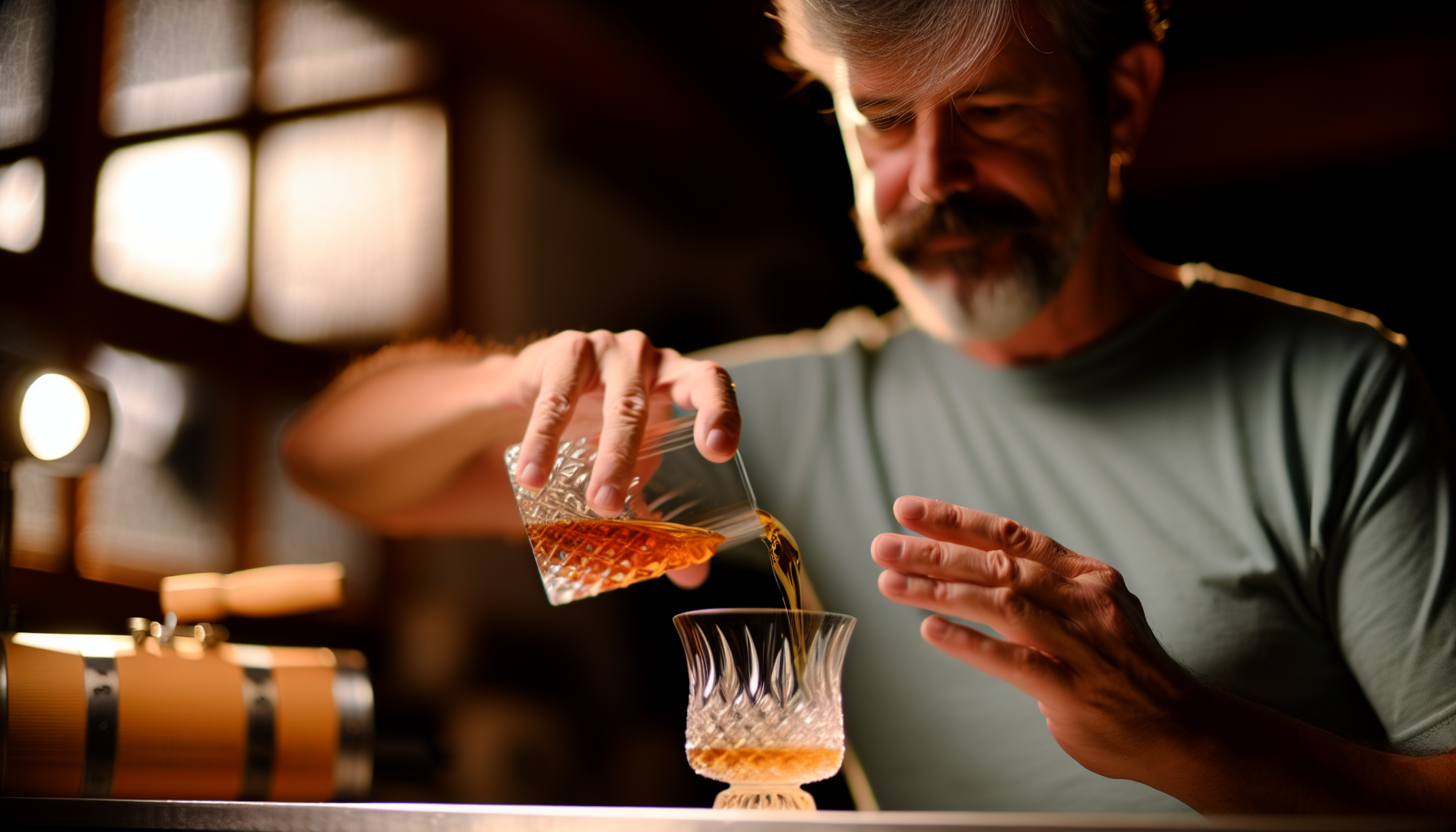 A person pouring a glass of alcohol
