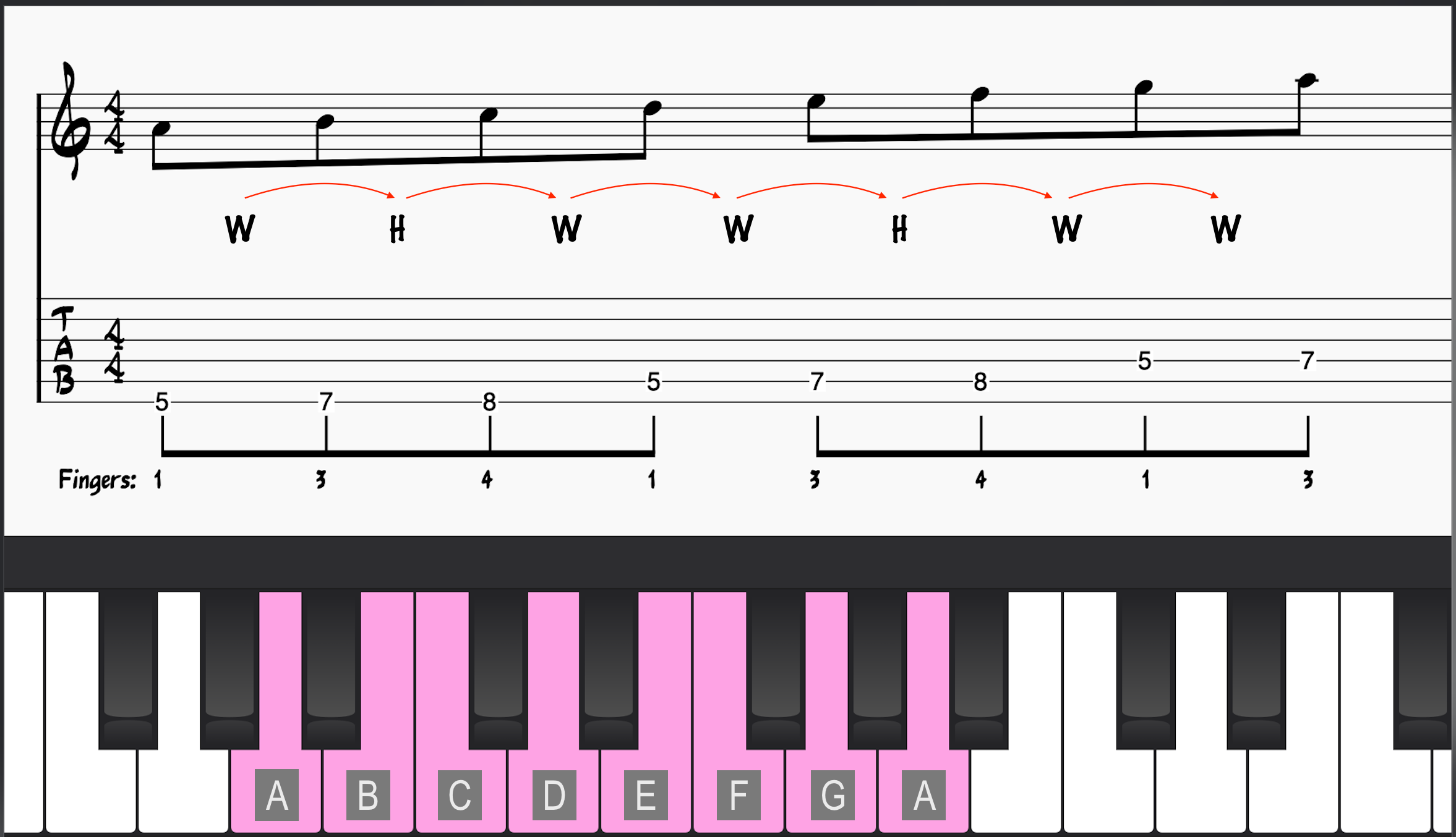 A Aeolian Scale on guitar and piano