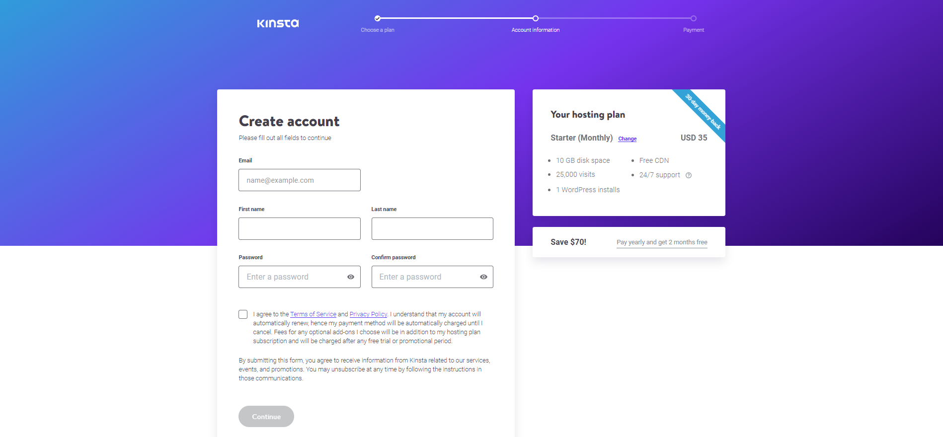 Kinsta Review - Create your Kinsta account