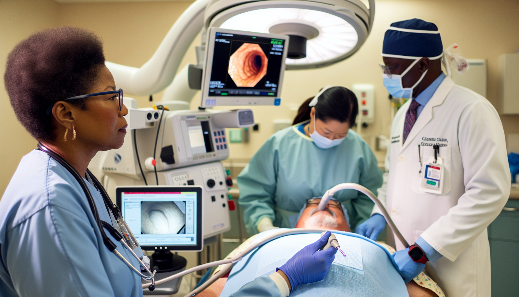 Photo of a colonoscopy screening test procedure