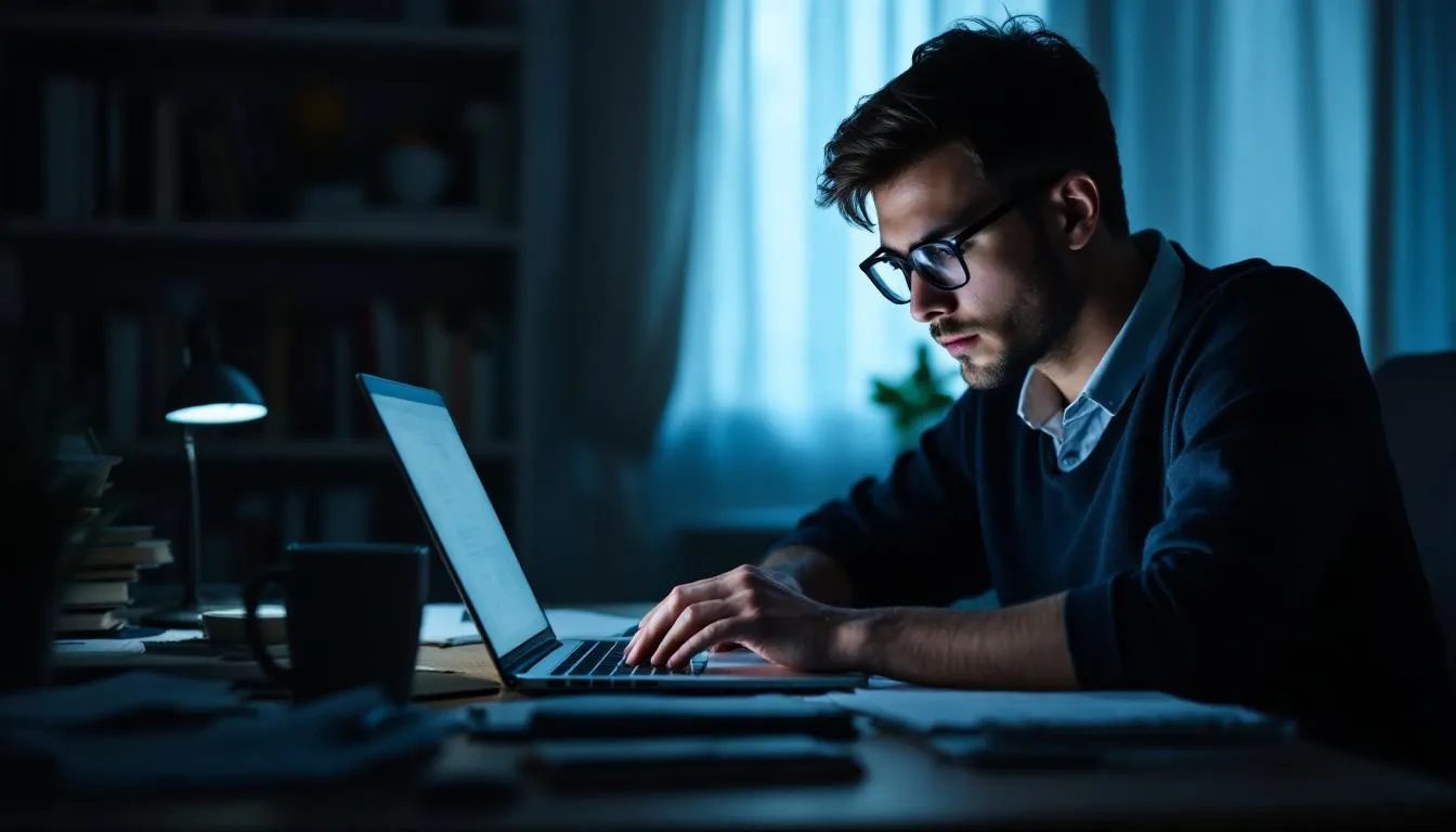IOp deze afbeelding is een marketingprofessional te zien die bezig is met een lead nurturing-campagne op een website, waarbij hij leadscores en interacties met potentiële klanten analyseert. De scène benadrukt het belang van relevante content en effectieve call-to-action-strategieën om leads om te zetten in sales qualified leads.
