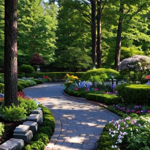 Great idea for a paver pathway.  Pretty backyard space with flower beds
