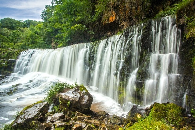 waterfall, wales, a river
