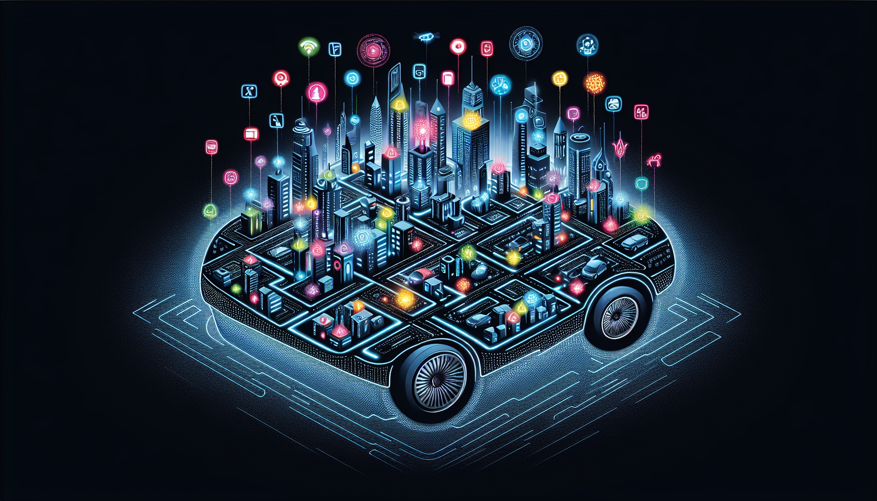 Illustration of a car's CPU managing various functions