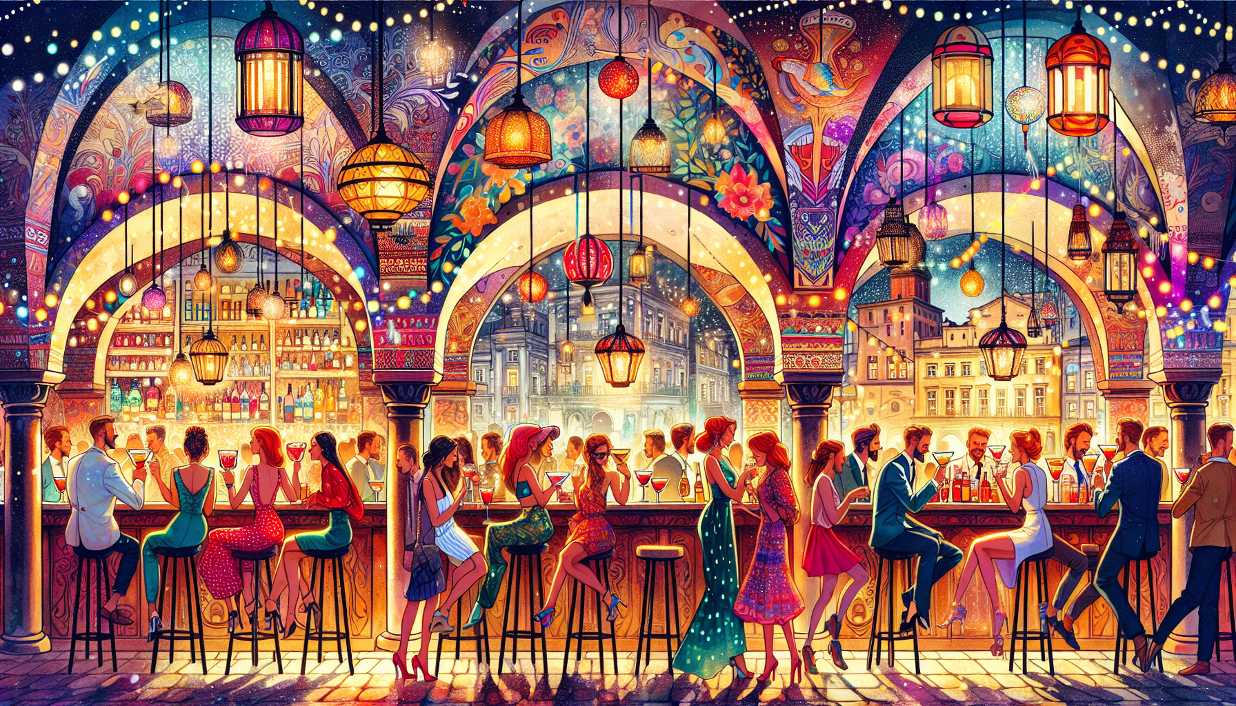 Unikke og kunstneriske cocktailbarer i Krakow, der viser en livlig natteverden.