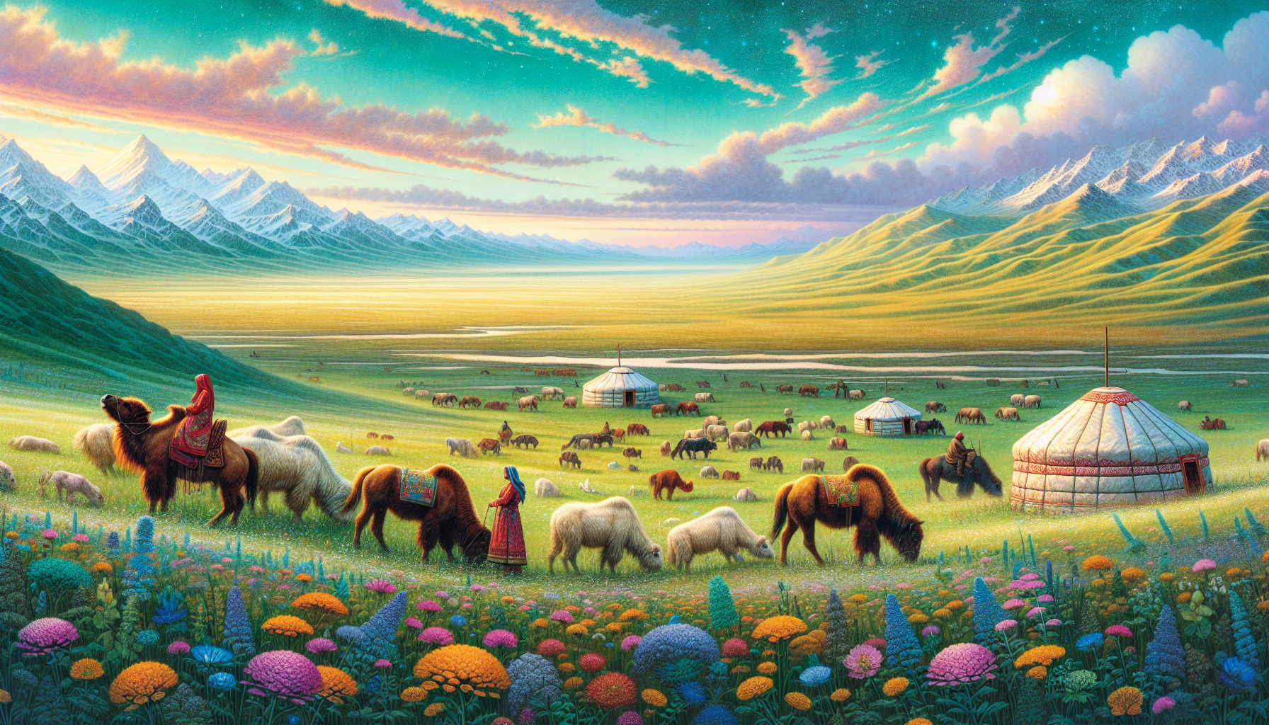 A vibrant landscape in Mongolia in spring
