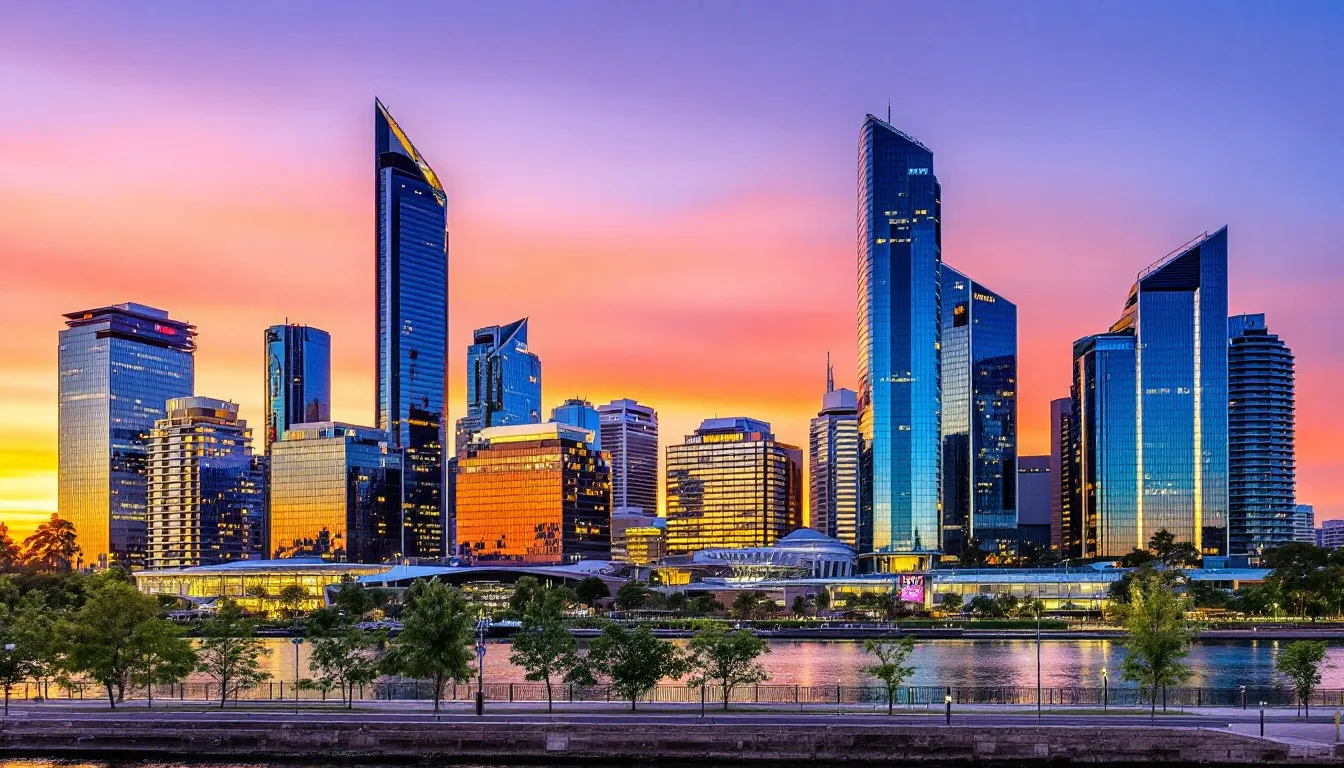 The image depicts the modern skyline of Perth, showcasing a variety of sleek office buildings that reflect the city's vibrant business environment. This urban landscape symbolizes the growth of digital marketing and SEO agencies in Perth, as they work to enhance online visibility and search engine rankings for local businesses.