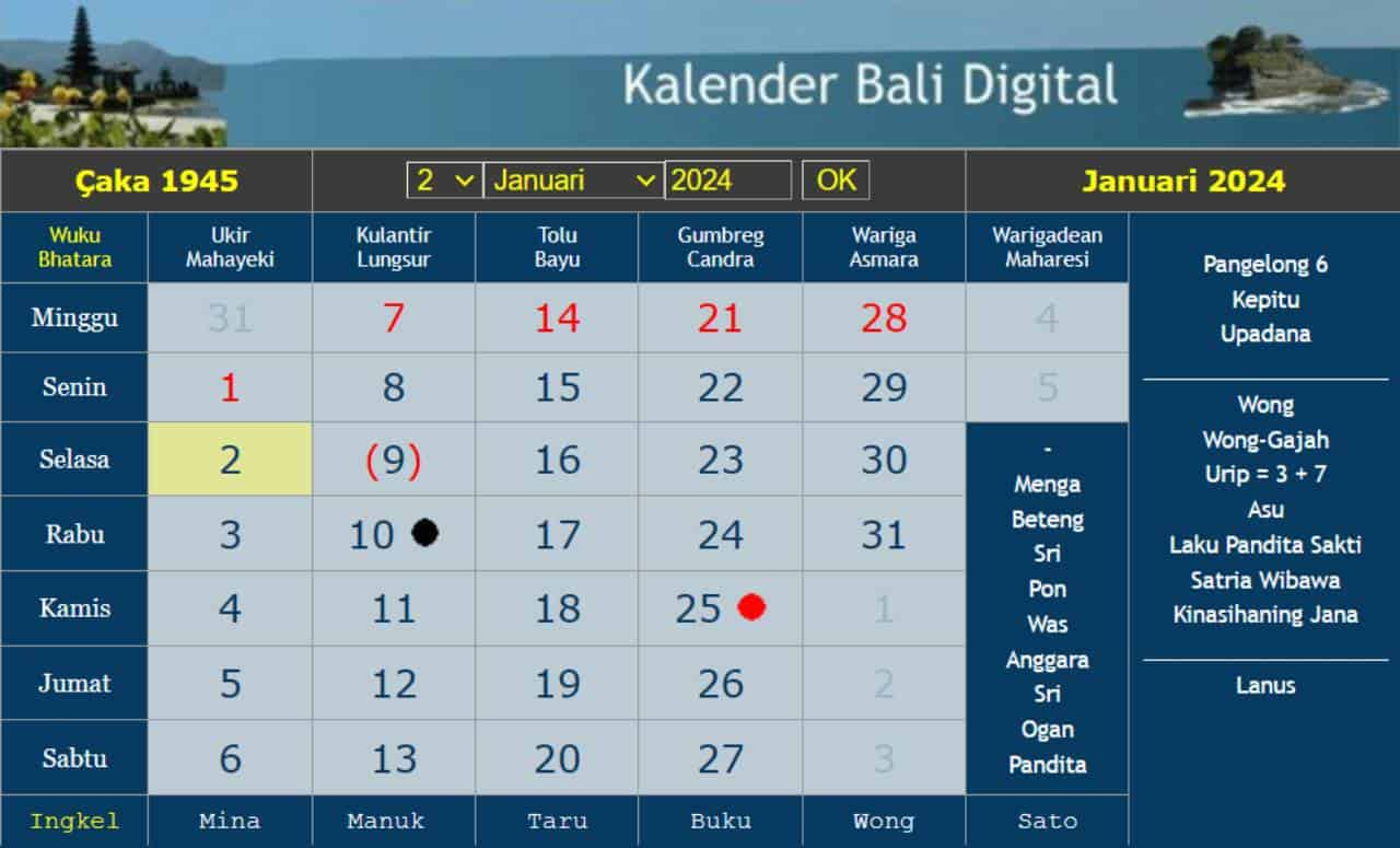balinese calendar 2024 january
