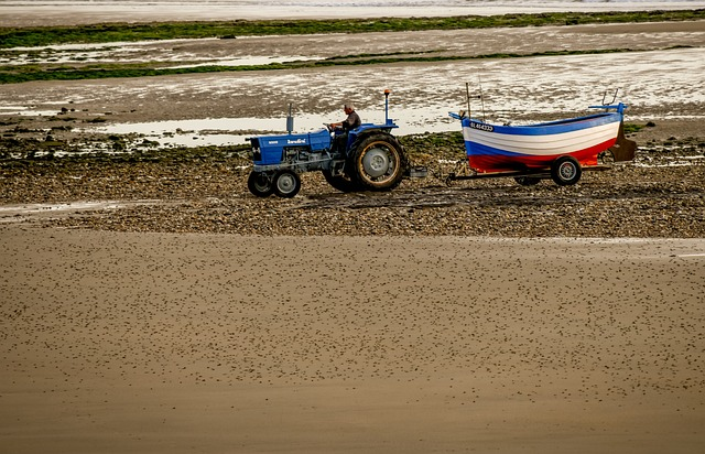 tractor, boat, sea