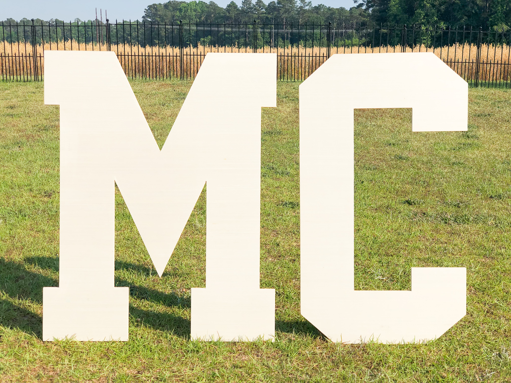 If you're interested in mounting hardware, we can provide that as well. These giant letters MC were used outdoors.