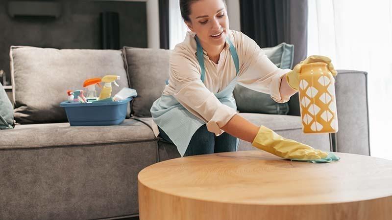 Hotel housekeeping cleaning with microfiber cloth
