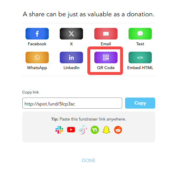 spotfund qr code for fundraising