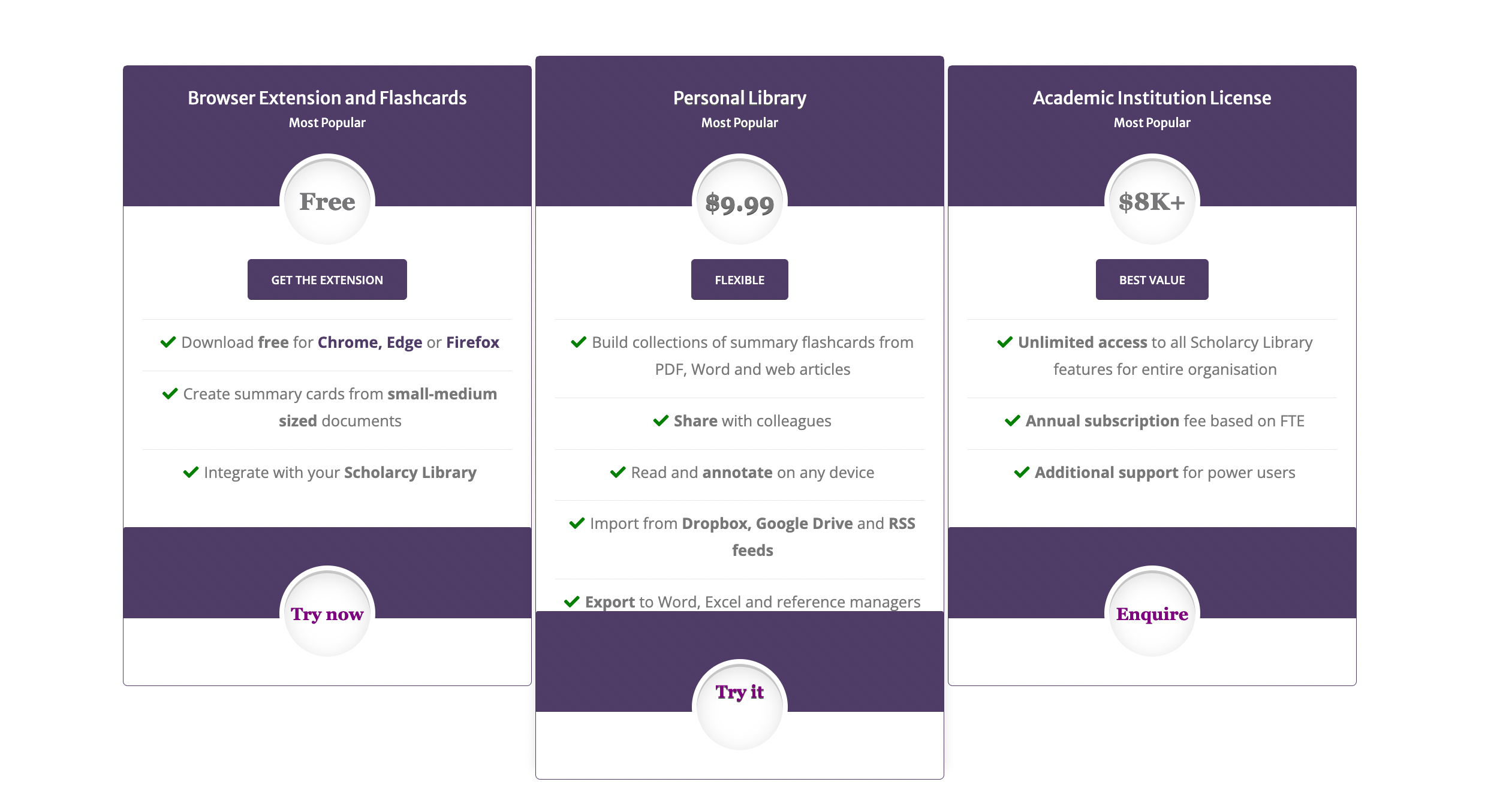 Scholarcy Pricing Page