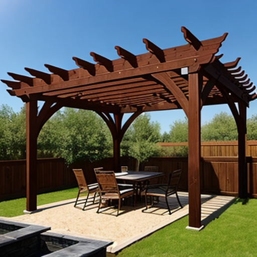 Many pergola styles include wooden cross beams and rafters.