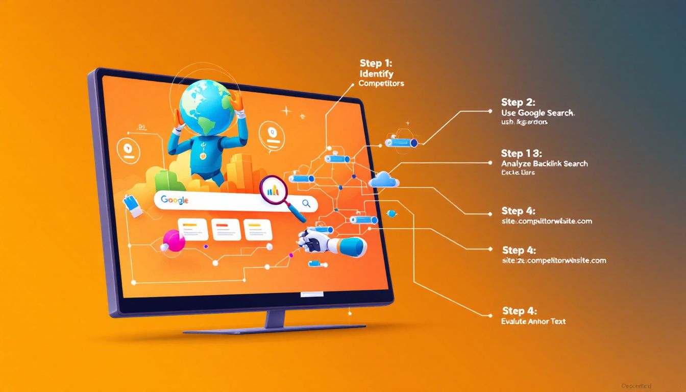 An infographic illustrating how to analyze competitors' backlinks using Google Search.