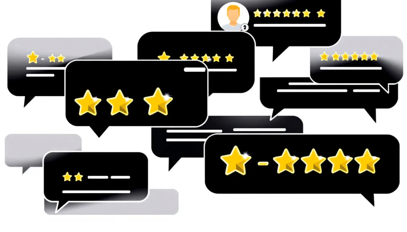 The image features multiple chat bubbles, each displaying 4-5 stars, symbolizing customers that talk about their relationship with a company or product. This visual representation highlights the value and trust customers place in the service, reflecting their satisfaction and feedback about the funding solutions provided.