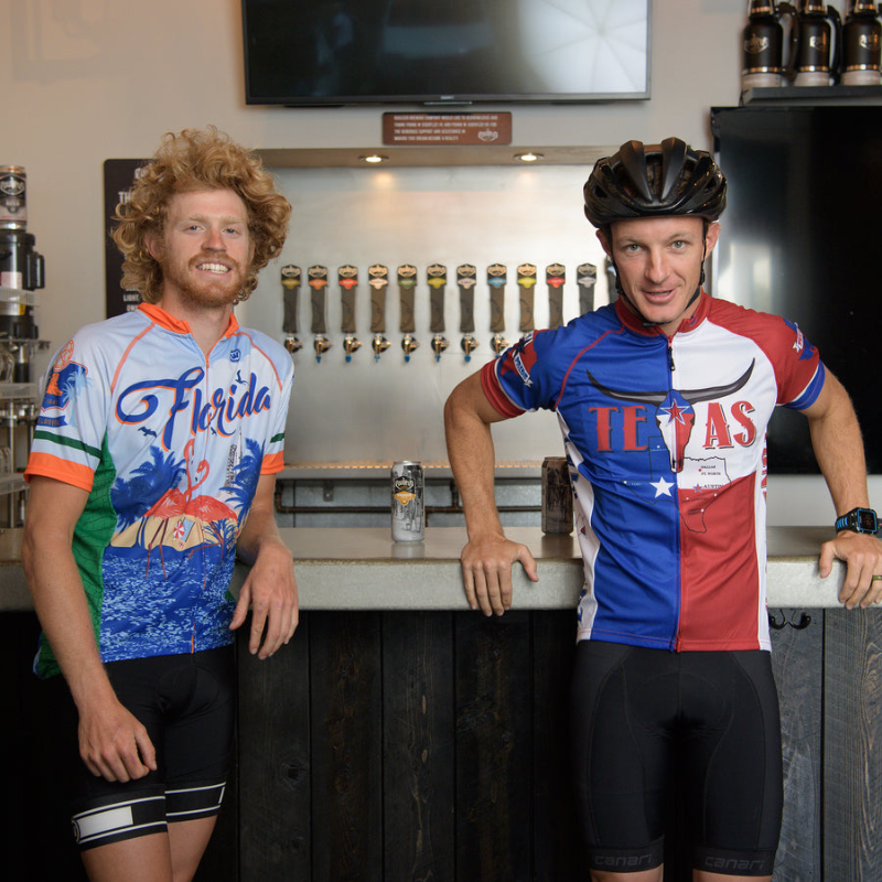Image of people wearing cycling apparel from Canari, a clothing company for bikers.
