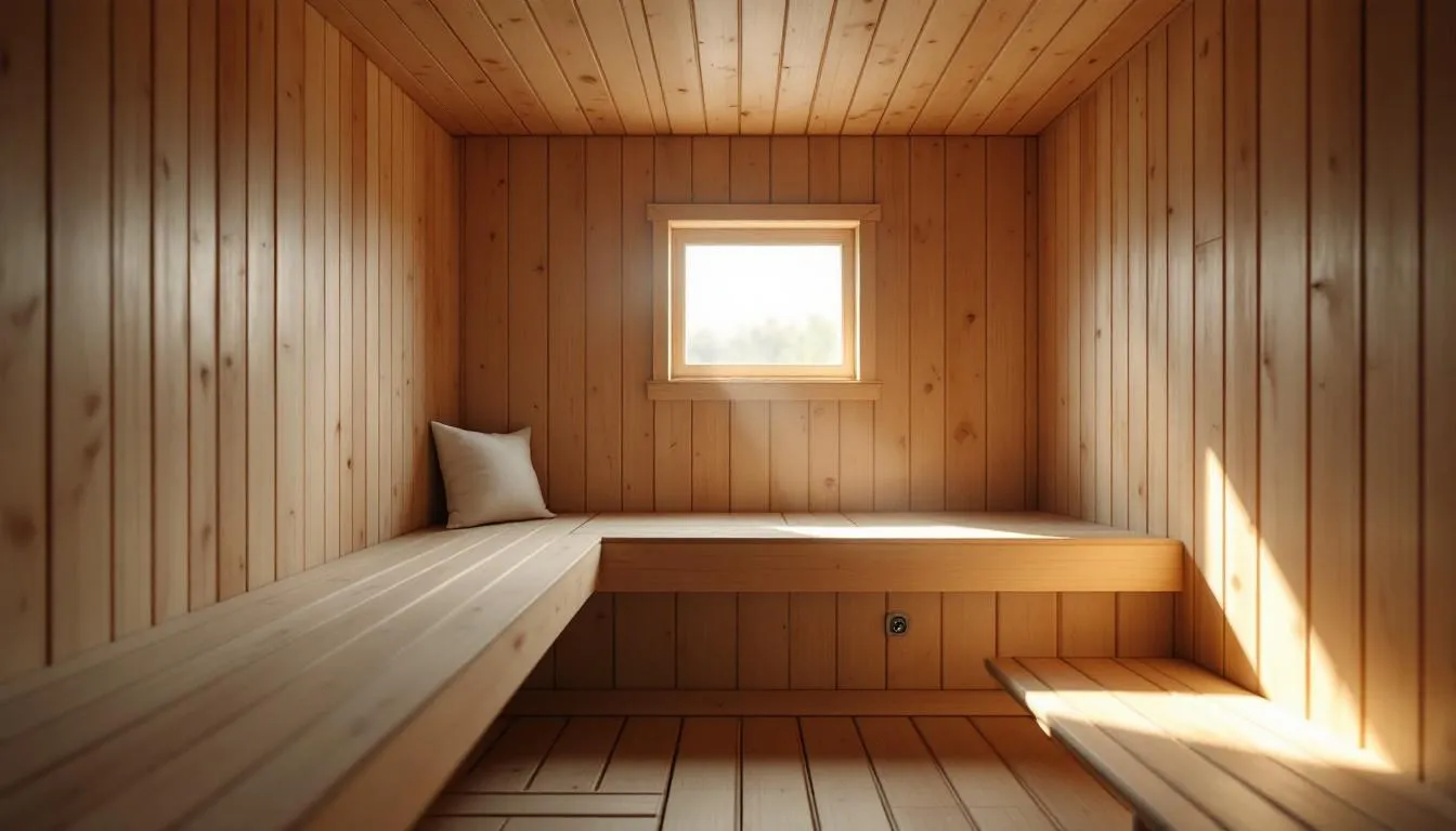 Natural light filtering into a sauna room, enhancing the ambiance.