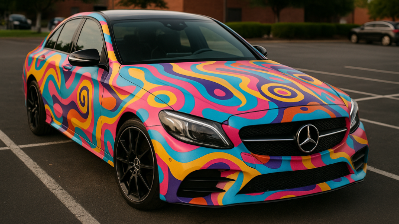 Mercedes Wrapped in custom funky designed vinyl