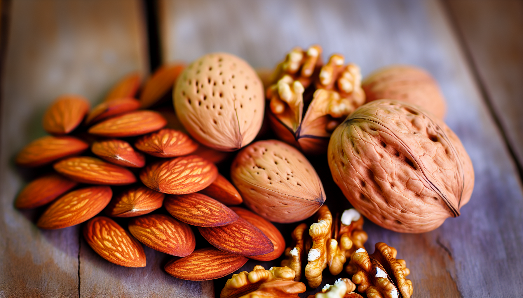 Heart-healthy nuts including almonds and walnuts