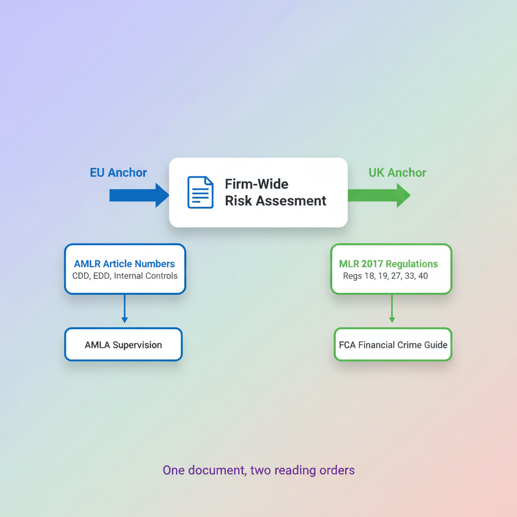 Anti money laundering compliance dual regime control mapping EU AMLR versus UK MLR 2017
