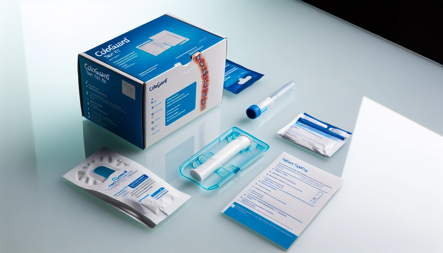 Photo of a Cologuard test kit