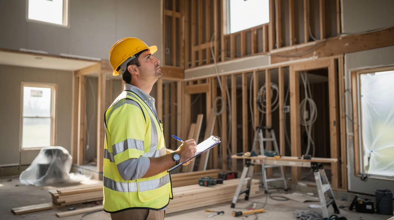 A person wearing a hard hat inspecting a residential property undergoing renovations, crucial for understanding current market value and the potential for home equity loans to fund further home improvements