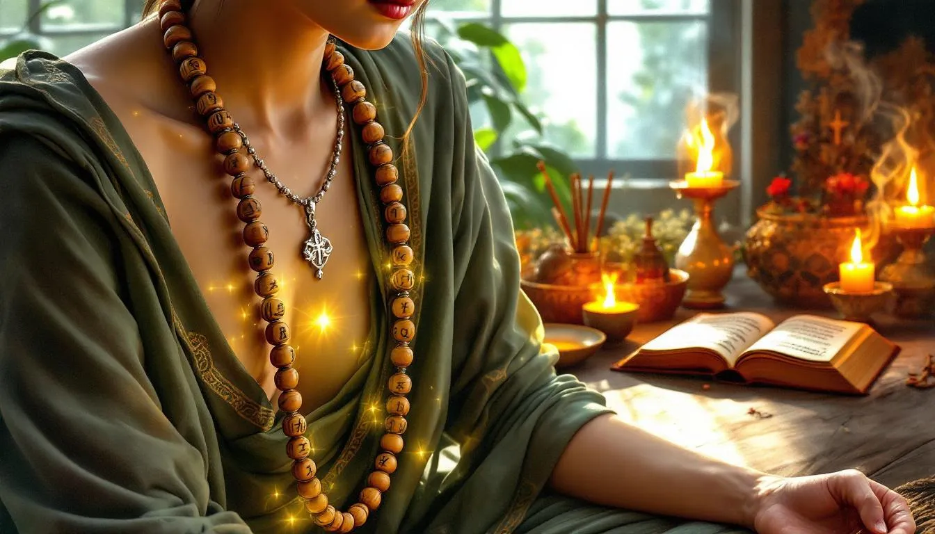 The image showcases a collection of spiritual protection necklaces, each adorned with various spiritual symbols like the evil eye and hamsa hand, designed to provide protection and attract positive energy. These elegant pieces, crafted from materials like gold vermeil and turquoise, serve as a daily accessory that enhances the wearer's spiritual journey and inner strength.