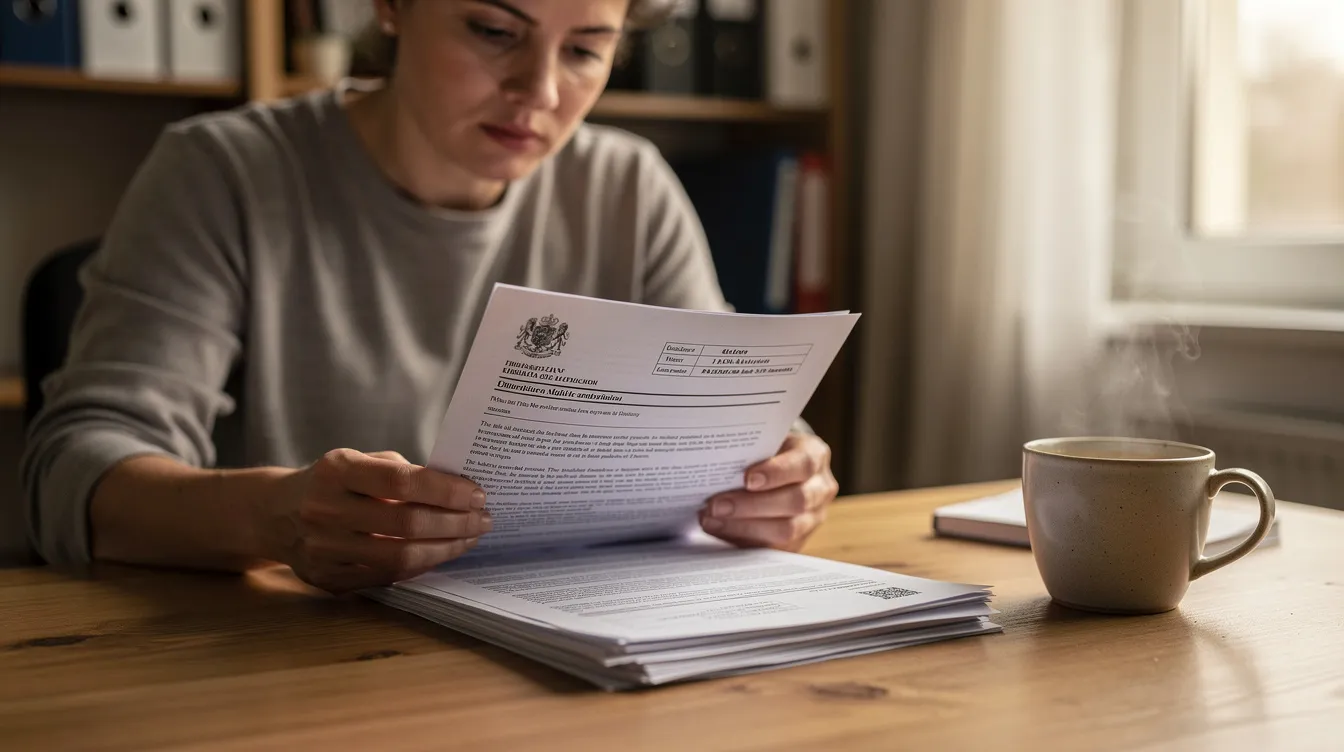 88abacee aa08 4962 82df 6630762f214d The image depicts a person intently reading official documents at a table, with a cup of tea placed nearby. The scene suggests a careful examination of important paperwork, possibly related to business loans or financial assistance under the Pradhan Mantri Mudra Yojana.