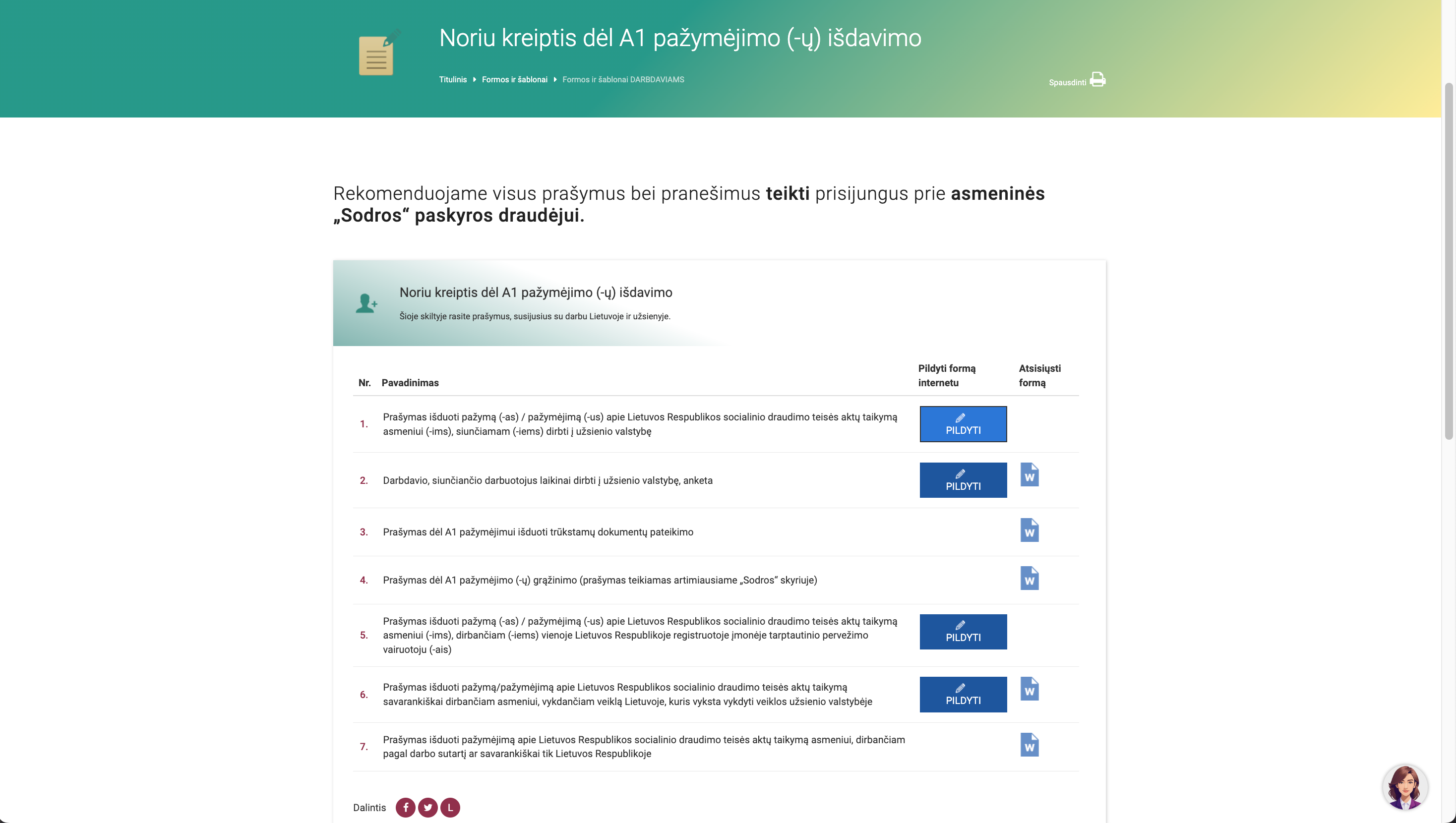 Žingsniai kaip pateikti A1 formą: vedlys