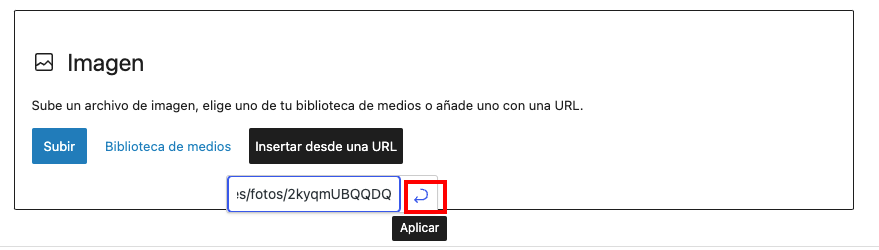 Bloque de imagen de WordPress resaltando el botón Aplicar