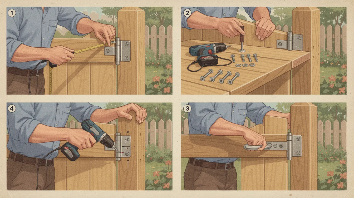 Installing hinges and hardware on a gate.