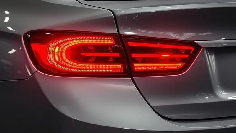 An image of a car with brake lights and tail lights turned on