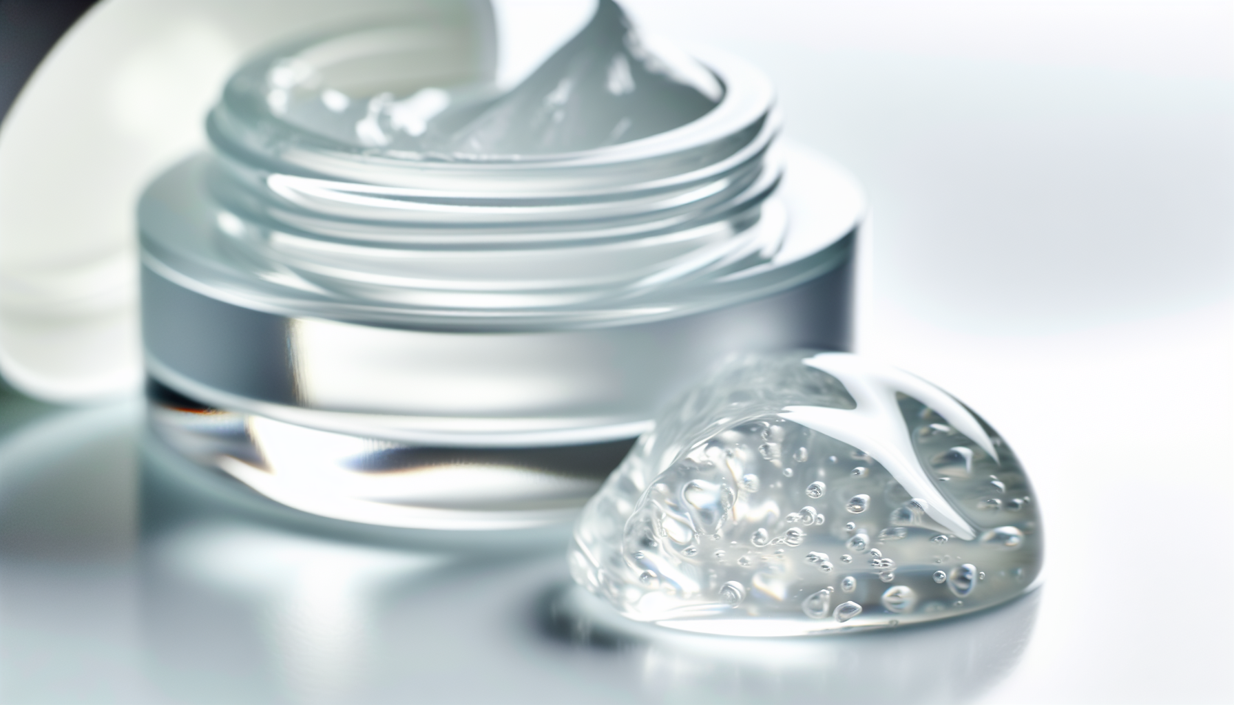 A clear gel-like cosmetic with carbomer in skin care product in a transparent container