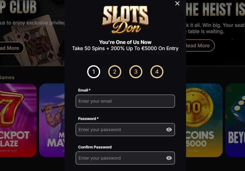 The first stage is in the Slotsdon registration form