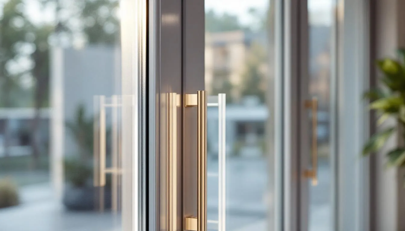 Glass panels maximizing natural light in a modern door design.
