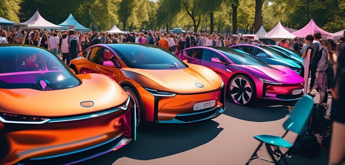 Electric vehicle display at a music festival