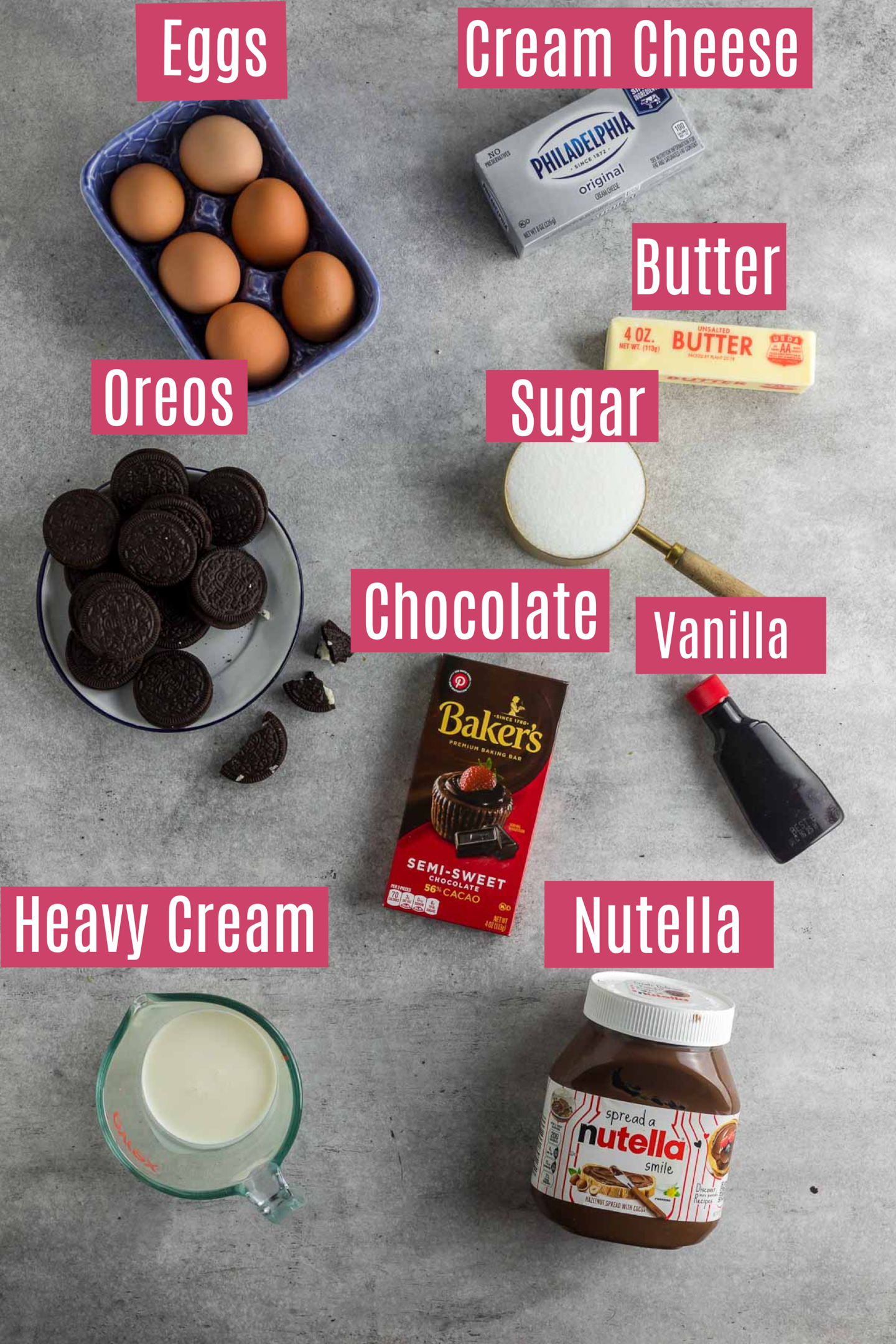Nutella cheesecake bar ingredients