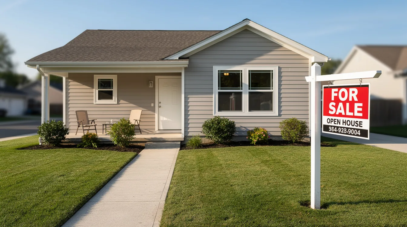 A modest single-story suburban house stands prominently with a real estate sign in the front lawn, indicating it is available for purchase, which is a common step in the house flipping process for savvy investors looking to capitalize on the real estate market. The sign suggests the potential for profit through renovations and resale, appealing to those interested in real estate investing.