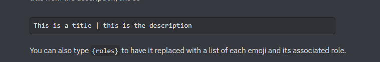 Adding the reaction roles title and description on Discord