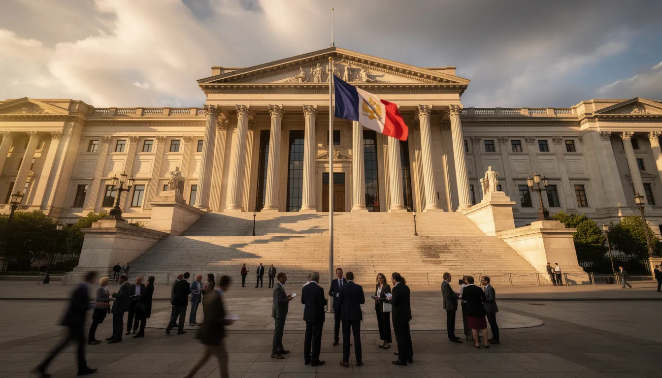 The image depicts a prominent government building, symbolizing the federal government's commitment to implementing new policies in Canada's immigration system. This includes updates related to citizenship, economic immigration, and the immigration levels plan aimed at enhancing permanent resident admissions and supporting temporary resident arrivals.