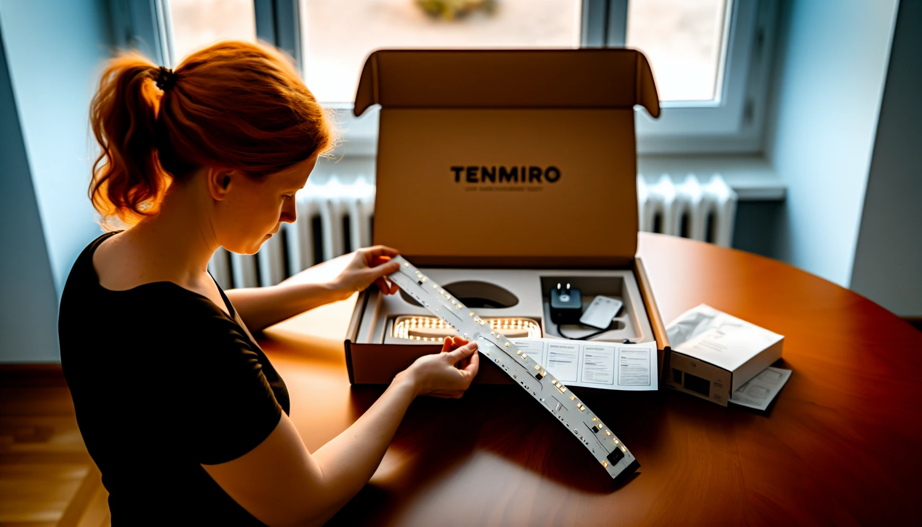 Unboxing Tenmiro LED lights with adhesive backing for easy installation