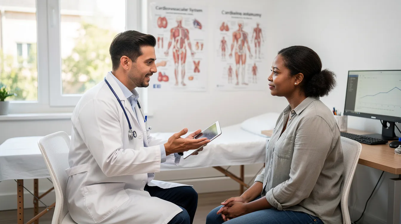 The image shows a medical professional in a white coat consulting with a patient in a clean clinical office, discussing treatment options for conditions such as inverted nipples or breast tissue concerns. The setting conveys a sense of professionalism and care, emphasizing the importance of addressing aesthetic and health-related issues.