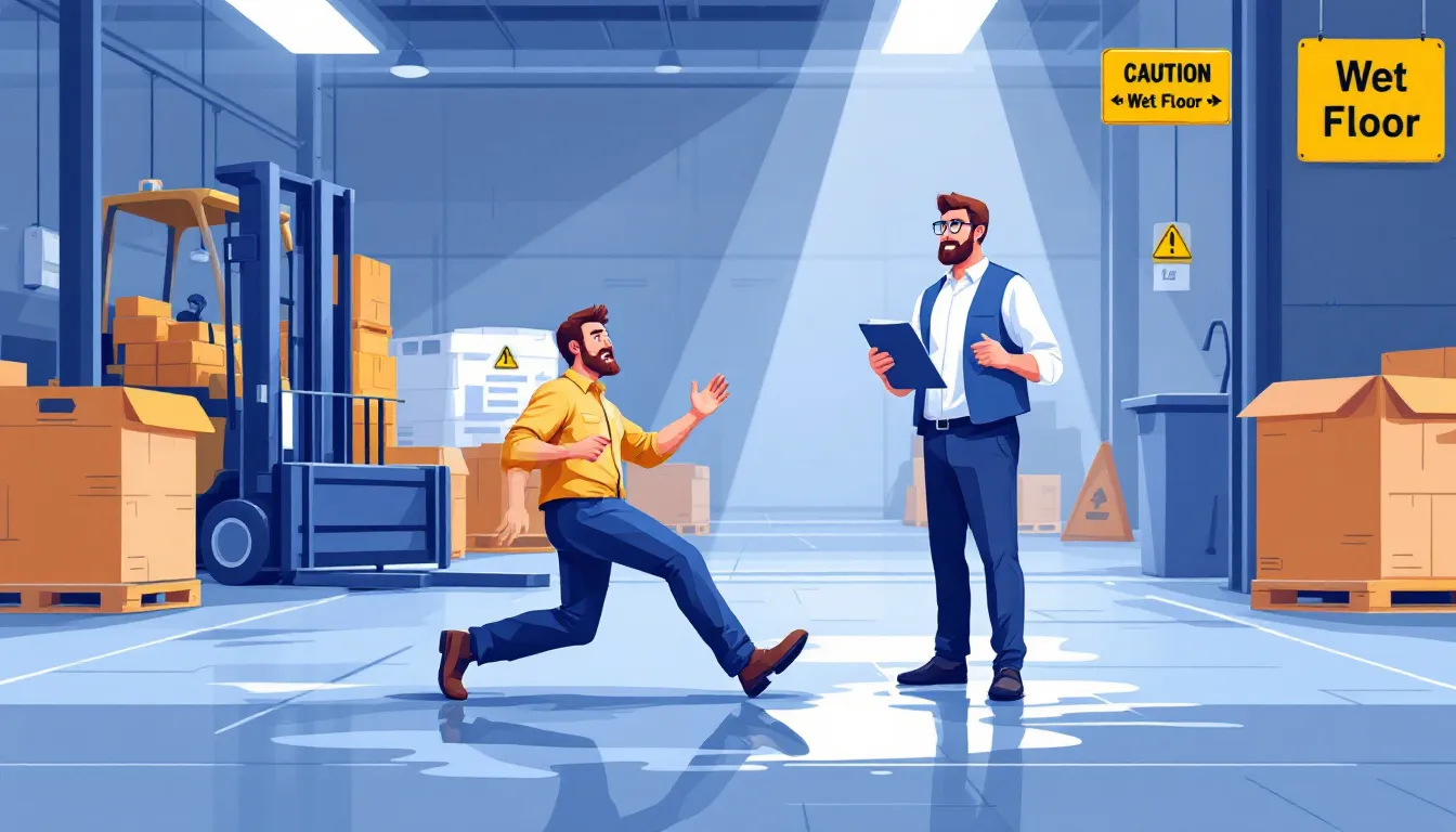 Common workplace injuries such as slips and falls.