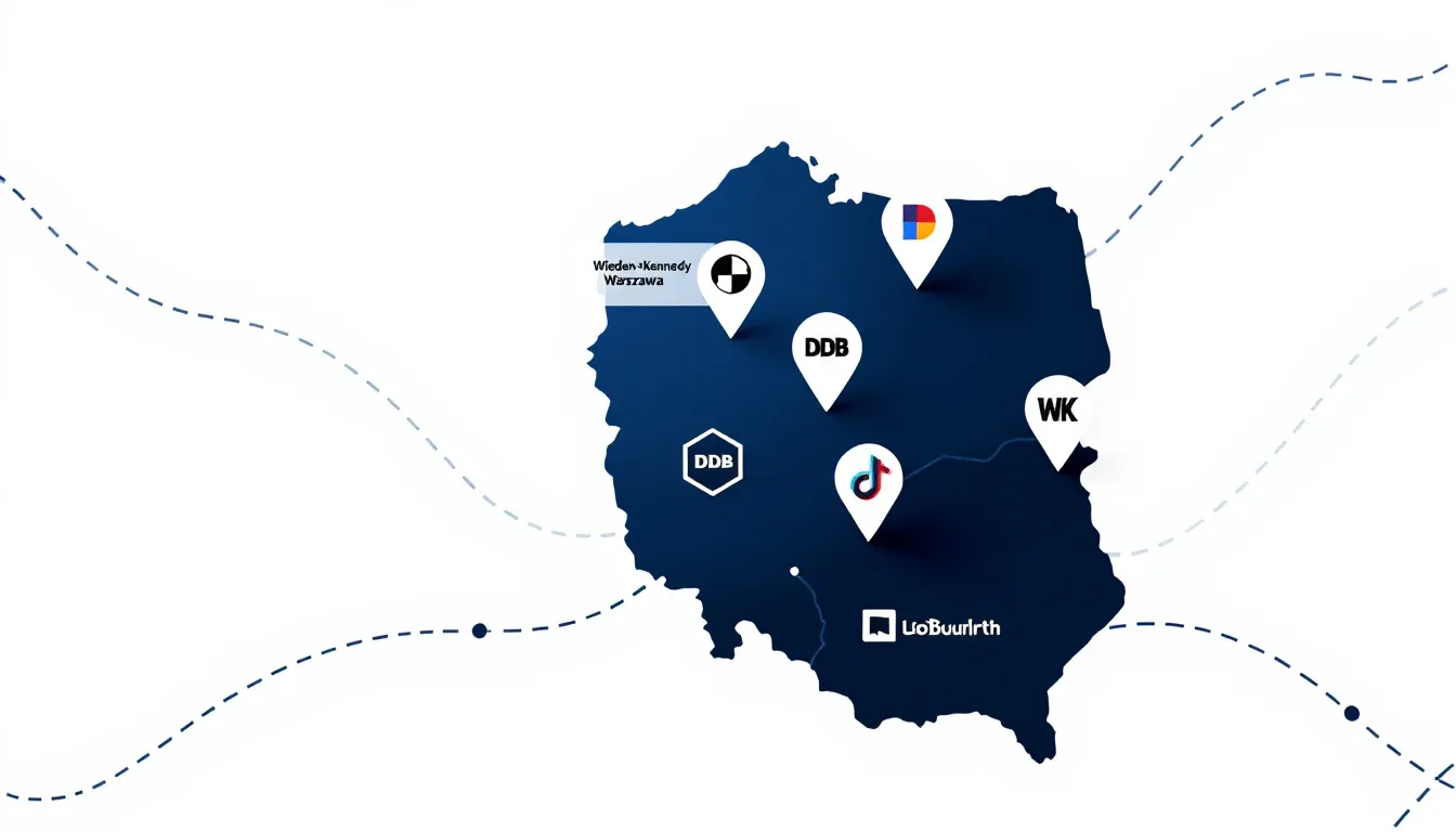 Największe agencje reklamowe w Polsce, z ich lokalizacjami na mapie.