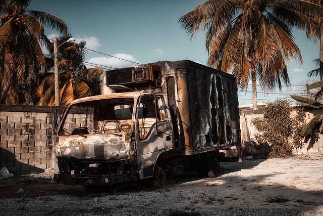 truck, wreck, burned, fire damage, accident
