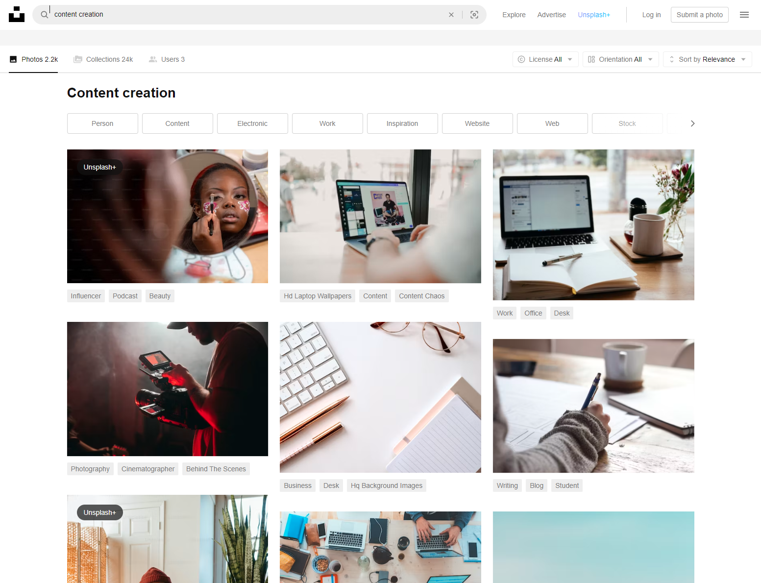 An example of an image search in Unsplash.